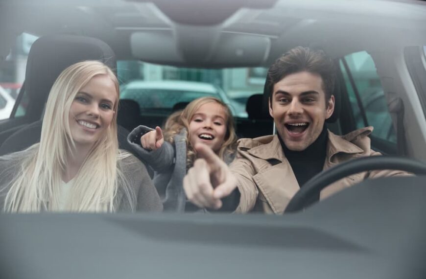 Família viajando de carro