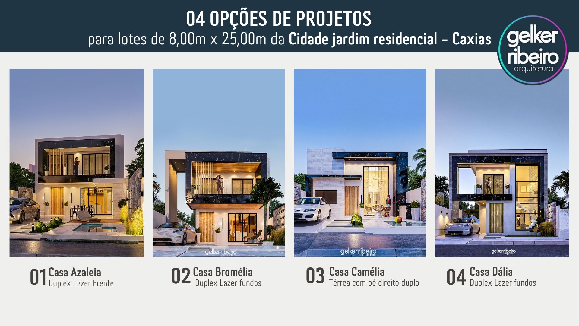 04 Modelos de Projetos de Casas em lotes 8×25